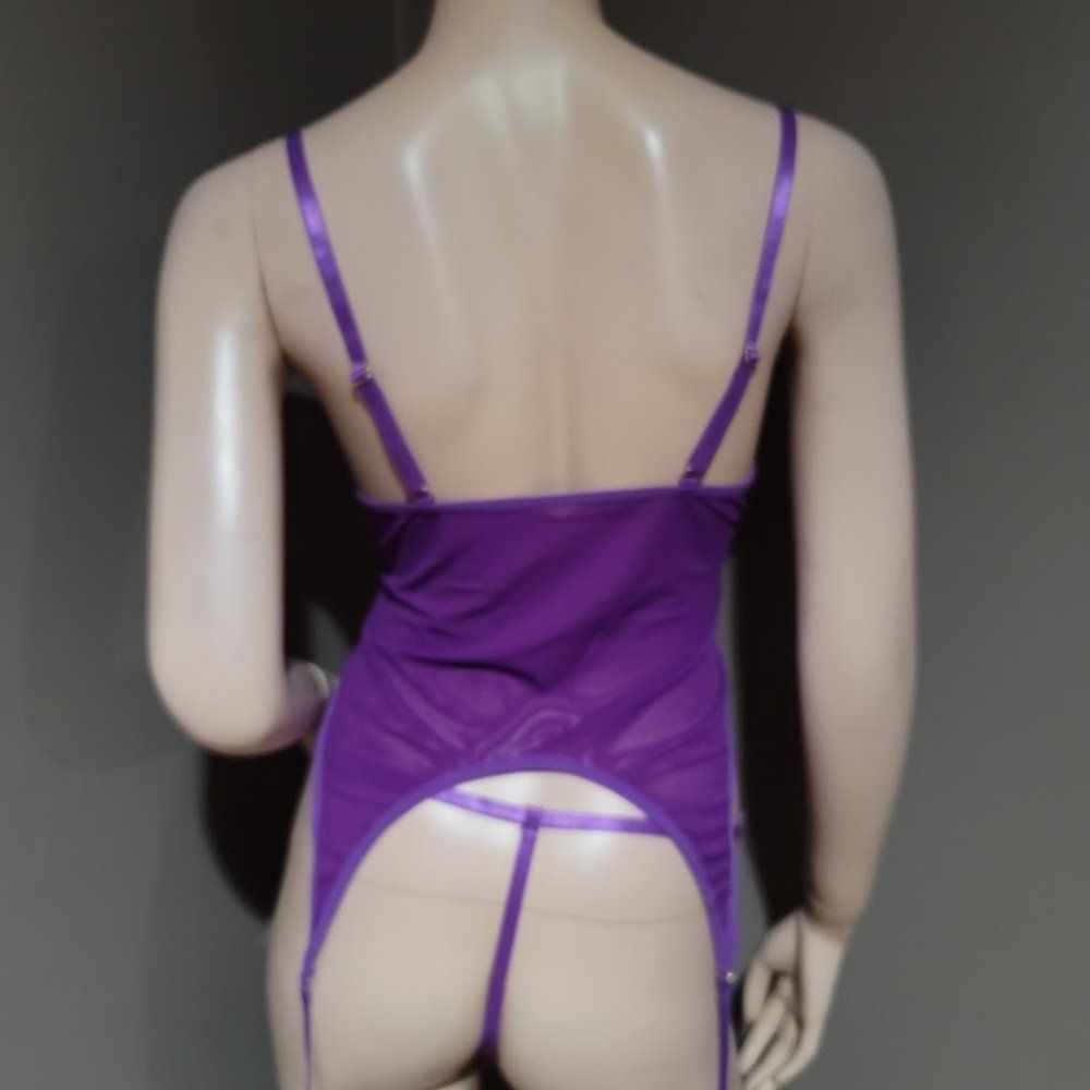 Floral Embroidered Mesh Garter Bustier Set Lingerie - Picture 4 of 13